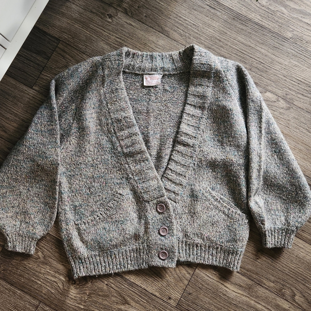 Vintage Beldoch Popper Grey Wool Blend Grandpa Cardigan Sz Medium